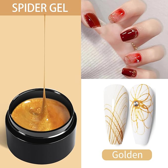 5g/0.18oz Spider Gel Kit for Nails, Spider Design for Art Wire Drawing Nail Gel for Line with Brushes for Nail Art (Gold Blue)