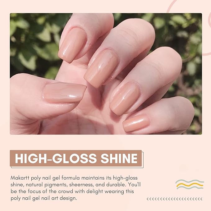 Makartt Poly Nail Gel, 50ML Nude Nature Color, Strong Builder for Extension Overlay Strengthener 3D Diy, Multifunctional, Long-lasting for Nails French Manicures Home Salon-Puce
