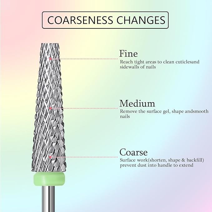 Super Long 5 in 1 Nail Drill Bits,Two Way Rotary Nail Cleaner Carbide Tungsten Nail Bits, Suitable for Manicure Pedicure Cuticle Gel Polishing Acrylic Hard Gels (Sliver, Coarse-C)