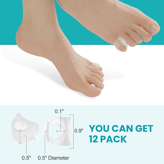 Toe Separators for Women Gel Toe Separators for Overlapping Toes, Bunions, Big Toe Alignment, Corrector and Spacer, Preventing Rubbing Relieve Pressure (Pinky, 12 Pack, Clear)