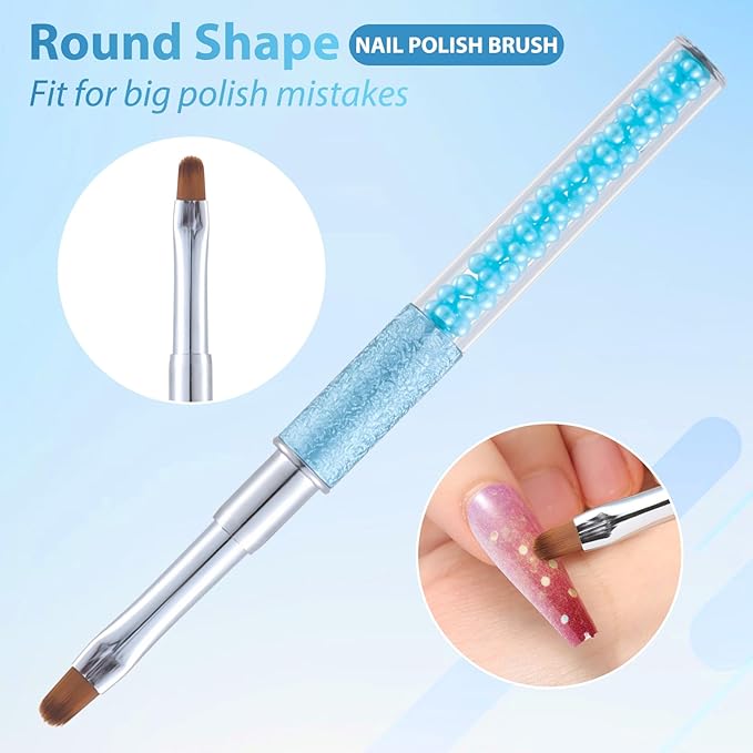 Pearl Blue Nail Art Clean Up Brushes for Cleaning Polish Mistakes on the Cuticles, Acetone Resistant Nail Brush, Fingernail Cleaning Brushes for Nail Art and Designs (Round&flat&Bevel)