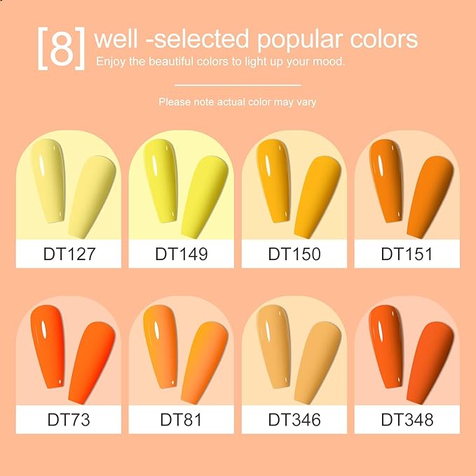 MEET ACROSS Gel Nail Polish Set 8 Fall Colors Yellow Orange Pumpkin Gel Nail Polish Kit Halloween Nails Soak Off Nail Art Manicure Home Gift for Women Girl