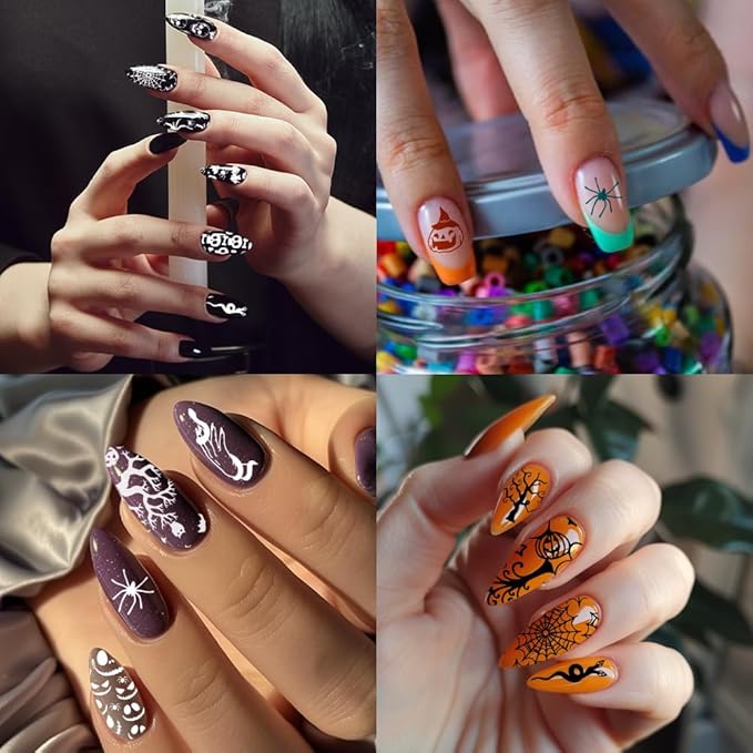 PH PandaHall 5pcs Halloween Nail Stamping Plate, Ghost Witch Nail Stencils Skull Pumpkin Nail Stamps Nail Art Stamping Plate Stainless Steel Print Nail Stencils for Nail Art Design Manicure Salon