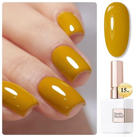 Double Rhythm Gel Polish 15ML Jelly Sheer Pastel Light Milky Color Pearl White Bottle 1 PC 0.5 OZ Full Size Nail Art Salon at Home (Yellow-D1462)