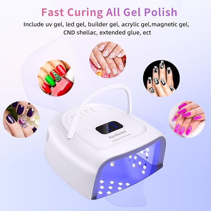Rechargeable LED Gel Nail Lamp,60W Cordless UV Led Nail Light Nail Dryer for Gel Nails with Lifting Handle Touch Sensor LCD Screen(White)