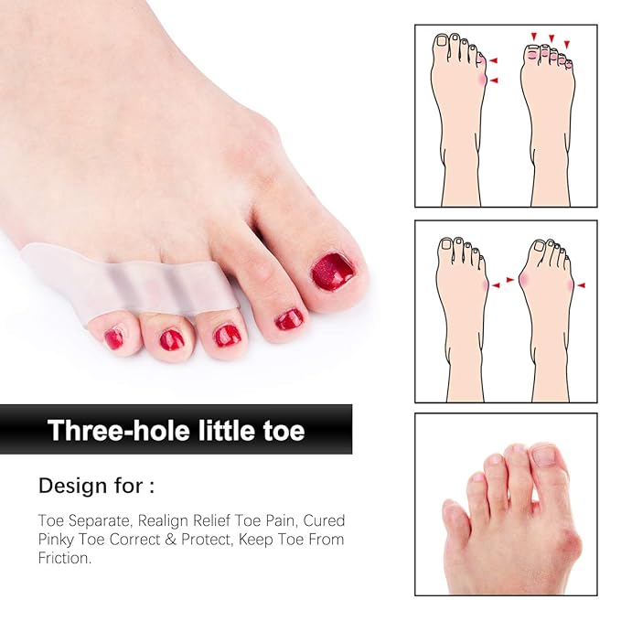 Toe Spacers, Pinky Toe Separators Straightener with 3 Loops for Curled Toes/Overlapping Toes/Foot Pain/Bunion Corrector and Bunion Relief for Men Women, 6 Pcs/ 3 Pairs