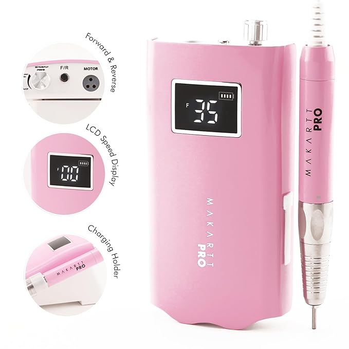 MakarttPro LuxuriaPro 35000 RPM Professional Nail Drill - 85W Brushless Motor | High Torque | Quiet & Vibration-Free | Portable, Rechargeable & Cordless Nail Drill for Technicians (Baby Pink)