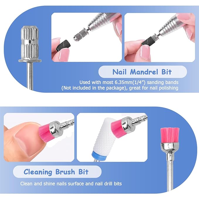 Mesee Nail Drill Bits Set, 10Pcs Tungsten Carbide Nail File Bits + 75pcs Nail Sanding Bands with Mandrel Bit Gel Acrylic Nails Cuticle Remove Bits Electric Rotary Burrs for Manicure Pedicure