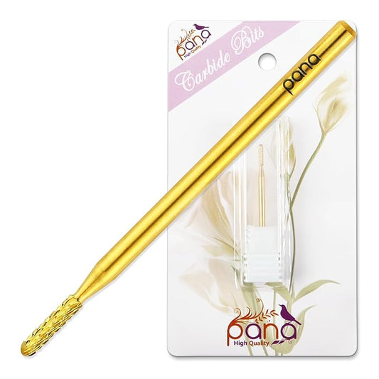 PANA 3/32" Carbide Cuticle Nail Drill Bit for Cuticle Cleaning, Dead Skin Removal, Gel Polish & Acrylic Removal, Under Nail Cleaner, Nail Salon, Manicure Tools (Round Bit - Gold, Medium)