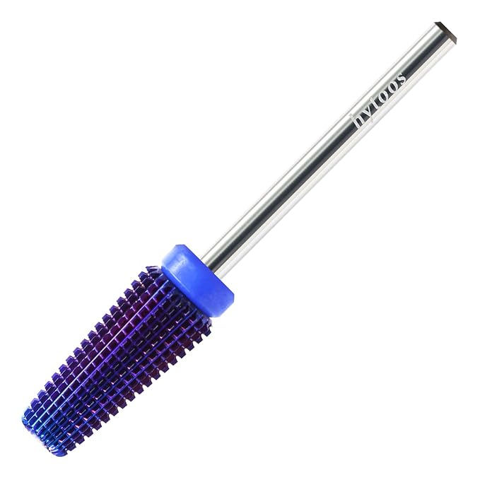 Purple 5 in 1 Nail Drill Bit, 15mm Tapered Carbide Nail Bits, Professional Straight Cut Drill Bits for Nails, 3/32" Two-way, Electric Manicure Gel Polish Acrylic Powder Removal Tool, Medium