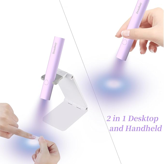 UV Light for Gel Nails, Denabuty Mini U V LED Nail Lamp Handheld with Stand, Portable Nail Dryer Rechargeable USB Cordless, Nail Light with 2 Timers for Fast Drying, Violet