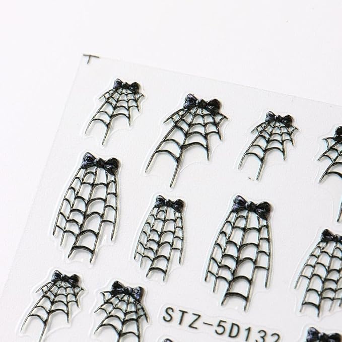 5D Halloween Nail Stickers Spider Web Nail Art Stickers Spider Bow Nail Decals Self Adhesive 3D Nail Design Sticker Cobweb Nails Decorations for Women Girls Manicure Accessories Supplies 2Pcs