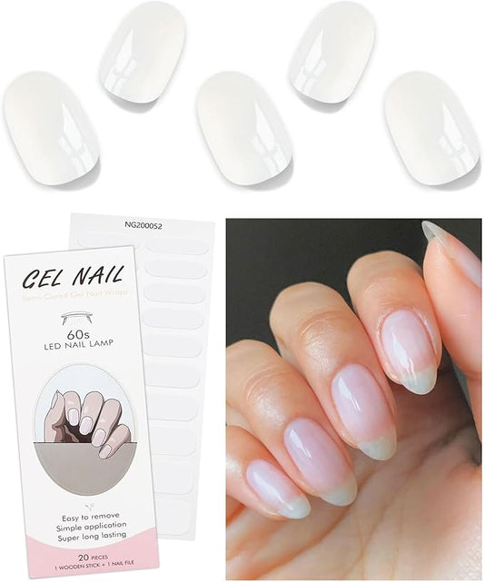 JMEOWIO Semi Cured Gel Nail Strips Transparent Gel Nail Stickers Nails Art Design Decoration Accessories