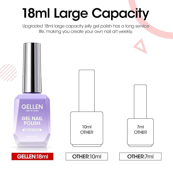 Gellen Red Gel Nail Polish Jelly Gel Polish 18ML 1Pc Sheer Red Nail Gel Polish Nail Lamp Soak off Classic Translucent Nail Polish Salon DIY Nail Art Manicure at Home Holiday Gift for Women, 0.61 Fl Oz