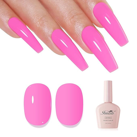 Imtiti Pink Gel Nail Polish, Purple Pink Gel Polish High Gloss Soak Off UV LED Nail Gel Polish Spring Summer Art Manicure Salon DIY Design 10ML