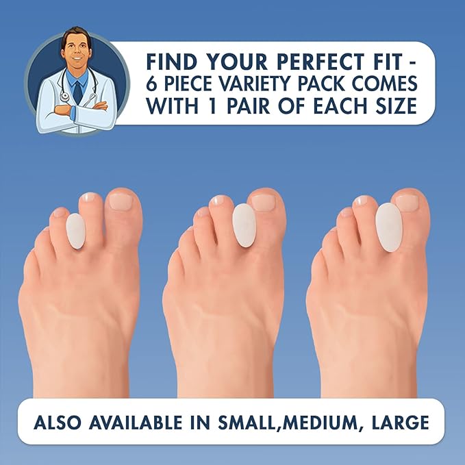 Dr. Frederick's Original Gel Toe Separators - 6 ct - Soft Spacers for Bunions, Overlapping Toes & Pain Relief - Variety Pack - Includes Small/Medium/Large