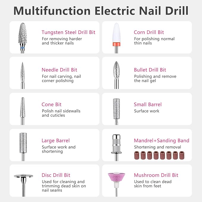 OWill Electric Nail Drill Professional, 35000RPM Rechargeable Machine With LED Display, Portable Electric File for Salon Home Kits, Pink
