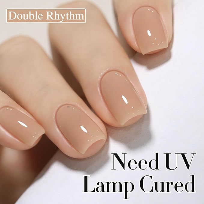 Double Rhythm Gel Polish 15ML Jelly Sheer Pastel Light Milky Color Pearl White Bottle 1 PC 0.5 OZ Full Size Nail Art Salon at Home (Translucent Tea-D1496)