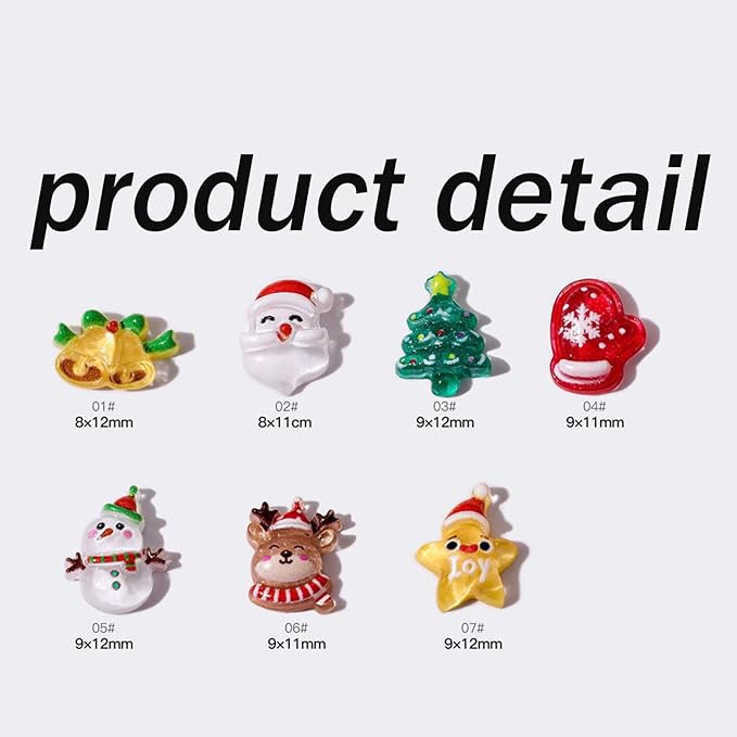 100Pcs Christmas Nail Charms 3D Muti Shape Flat Craft Resin Nail Art Charms Xmas Tree Reindeer Santa Claus Nail Art Rhinestones Snowman Bell Cute Winter Nail Supplies for Craft Making Ornament DIY