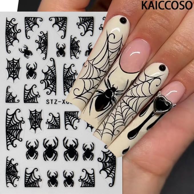 6Pcs Spider Web Halloween Nail Stickers Spider Nail Decals Self Adhesive Black Cobweb Spider Nail Design Stickers Halloween Nail Decoration Supplies Holiday Manicure Accessories for Women