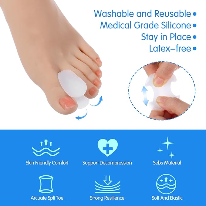 12 Pack Soft Gel Toe Separators for Women and Men, White Silicone Toe Spacers, Two Size Separators Toes Straighteners for Crooked Toes, Overlapping, Bunions, Calluses