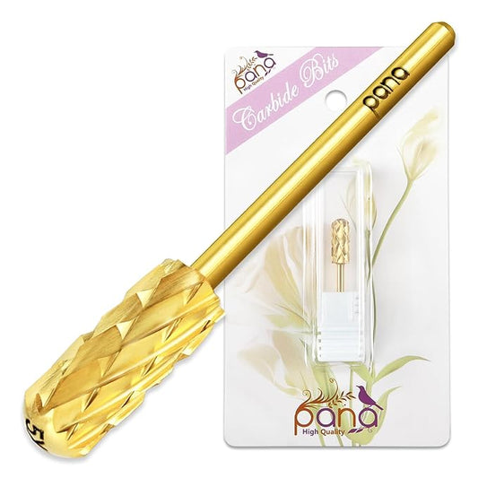 PANA Smooth Top Small Barrel 3/32" Shank Size - (Gold, 5X Coarse Grit) - Fast remove Acrylic or Hard Gel Nail Drill Bit for Manicure Pedicure Salon Professional or Beginner