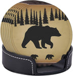 Polar Bear Pine Tree Premium Leather Coasters Set of 6 - Image 4