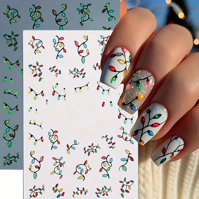 Christmas Nail Art Stickers Decals Glow in The Dark Colorful Light Christmas Nail Stickers 6PCS Gingerbread Man Snowflake Santa Claus Tree Self-Adhesive Luminous Xmas Nail Decals Supply for Women