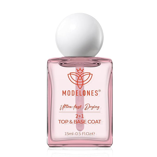modelones 3 in One Nail Polish, 15 ML Pink Clear Base Top Coat Nail Lacquer Soak Off Modern Nail Art Salon Holiday Nail Polish Manicure Gifts for Women