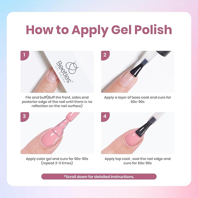 Beetles Gel Nail Polish Kit with U V Light, Gel Polish Starter Kit Soak Off Nude Gray Purple Mauve Light Pink LED Nail Lamp Base Gel Top Coat DIY Home Valentines Day Gifts for Her