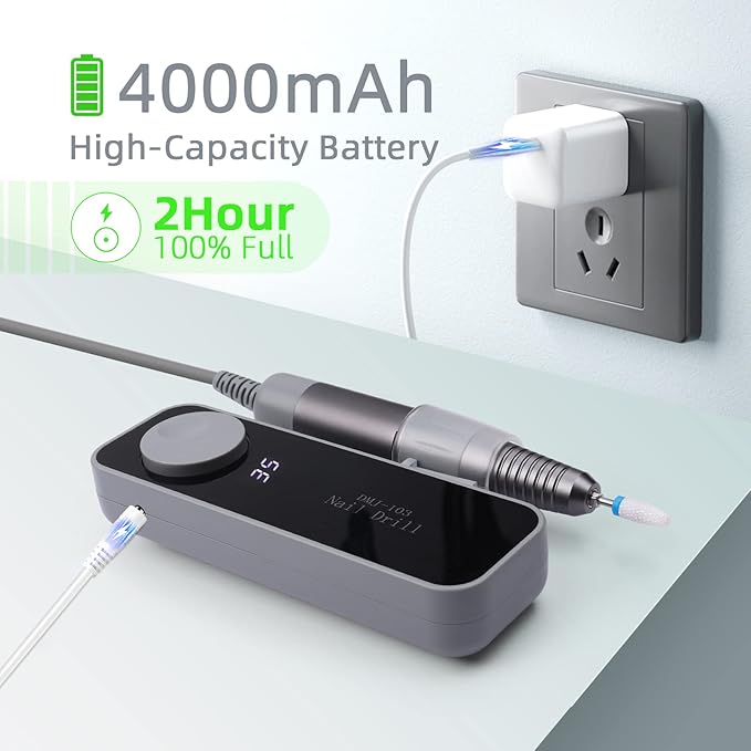 SAVILAND Electric Nail Drill 35000RPM: Portable Nail File Rechargeable Grey Nail Buffer Manicure Pedicure Tools Nail Supplies Kit Set Professional Acrylic with Everything for Nail Care Nail Art