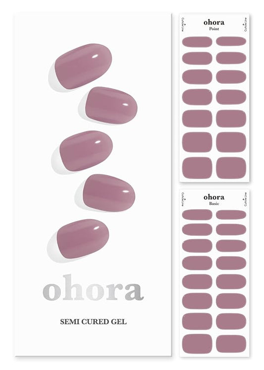 ohora Semi Cured Gel Nail Strips (N Bare Plum) - Purple, Solid, Works with Any UV/LED Lamps, Salon-Quality, Long Lasting, Easy to Apply & Remove - Includes 2 Prep Pads, Nail File & Wooden Stick
