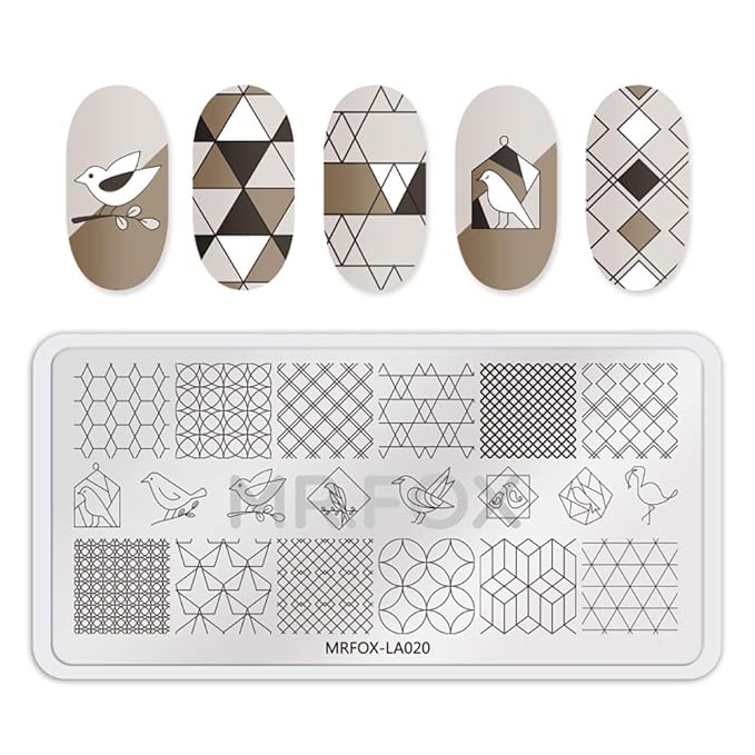 Mr.Fox Nail Printing Board Set Geometric Motif Lines Round Plaid Diamond Pattern Art DIY hot Stamping Template, etc