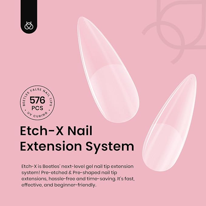 Beetles Gel Nail Tips Etch-X, Stiletto Medium, 576Pcs 12 Sizes, Pre-Etched Half Matte Full Cover Soft Acrylic Fall Halloween False Nail Tips Easy DIY Press On Nail Extensions Salon Gift for Women