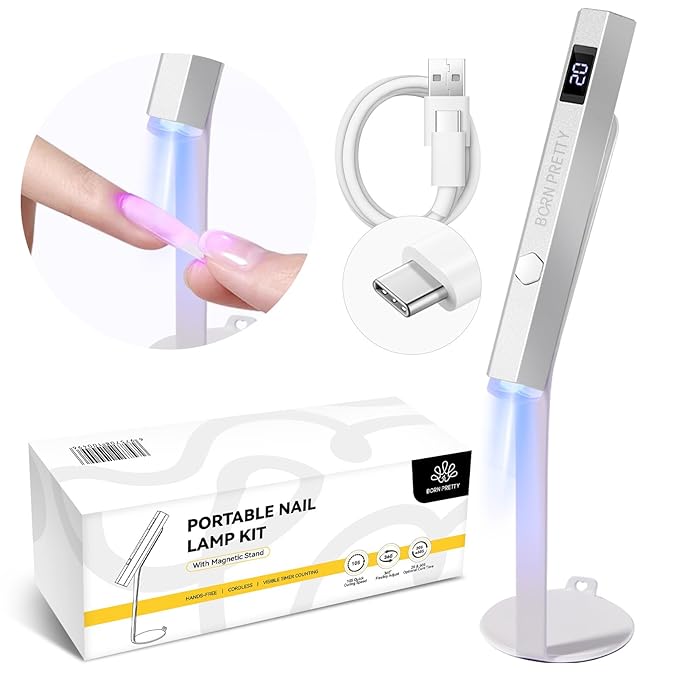 Born Pretty Handheld Magnetic U V Light for Nails, Metal Portable Mini Handheld U V Nail Light, Fast Curing U V Nail Dryer Nail Stamper Magnetic Stand Wireless Handheld LCD Display Screen