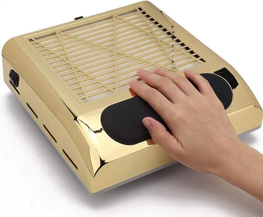 Nail Dust Collector Strong Suction Nail Art Vacuum Cleaner Manicure Tool 80W (Gold+US)