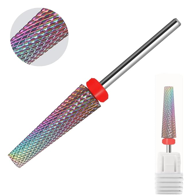 Super Long 5 in 1 Nail Drill Bits, Professional 3/32'' Carbide Tungsten Two Way Rotary Advanced Safety Bits, Fast Remove for Manicure Pedicure Cuticle Acrylic Nails(Rainbow, Fine-F)