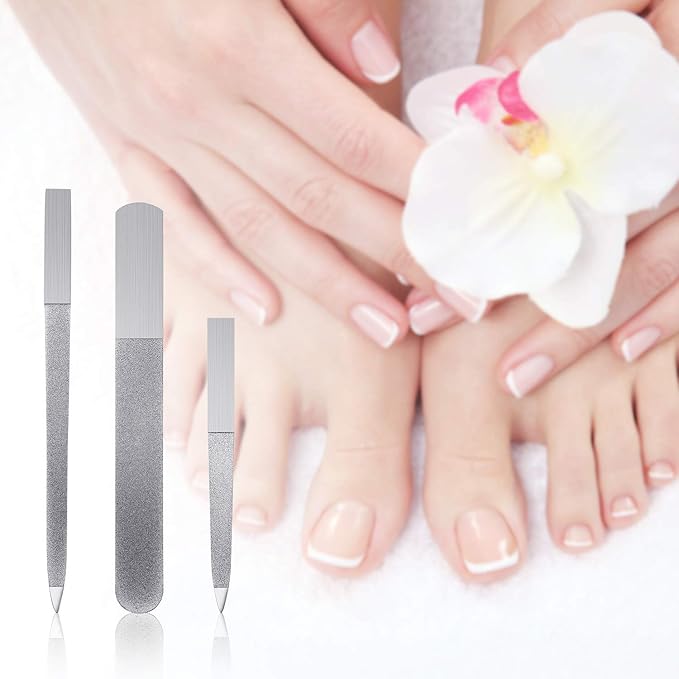 Mudder 3 Pcs Diamond Nail File Sets for Women Men Stainless Steel Metal Double Side Fingernail Toenail Buffer Filers Emery Boards for Salon Home Travel Manicure Pedicure Nail Care Tool