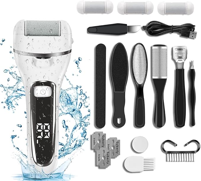 Electric Foot Callus Remover, Foot Polisher for Feet with Rechargeable Waterproof Professional Pedicure Kit, Black, 20 Count (Pack of 10)
