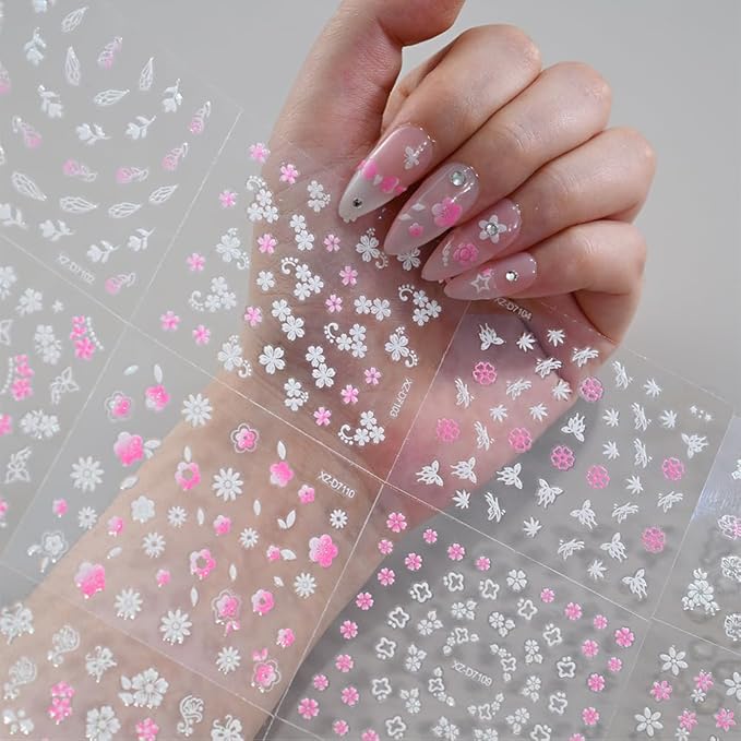 30 Sheets Flower Nail Stickers Floral Nail Art Stickers 3D Embossed Self Adhesive Nail Decals Rose Butterfly Star Heart Nails Design Nail Art Decals for Women Manicure DIY Decoration