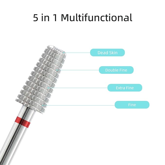 Mini 5 in 1 Nail Drill Bit, 10mm Tapered Drill Bits for Nails, 3/32" Two-way Professional Safety Carbide Nail Bits, Electric Manicure Acrylic Gel Polish Cuticle Clean Removal Tool, Fine