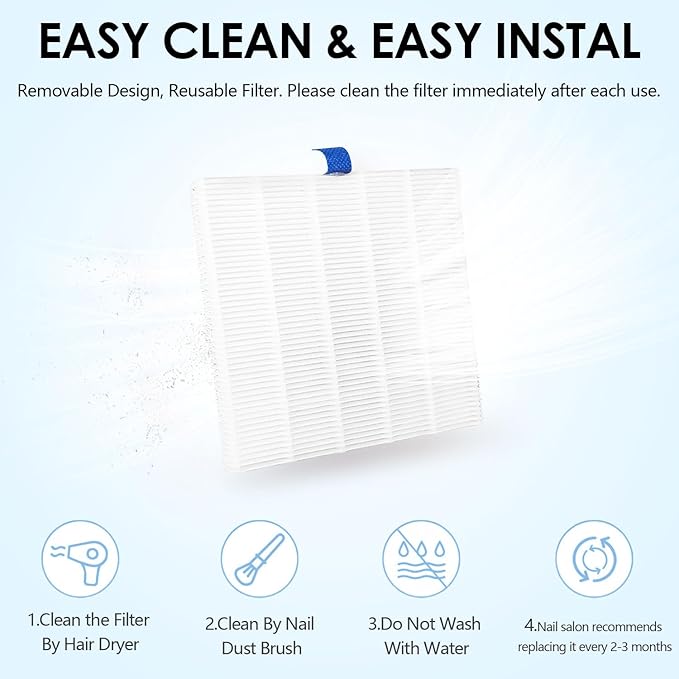 80W Nail Dust Collector with Reusable Filter for Acrylic Gel Nails, Vacuum Fan Dust Collector for Beginner, Adjustable Nail Vacuum Suction Fan for Manicure Pedicure at Salon or Home