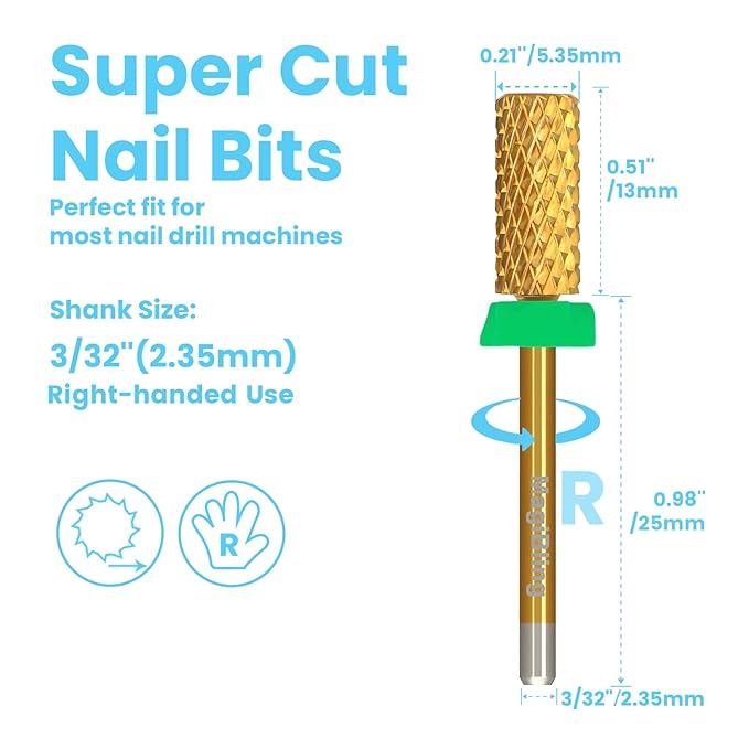 3/32'' Super Cut Nail Drill Bits for Fast Hard Gel Removal, MagiBling Tungsten Carbide Bits for Professional Users, Upward Deep Cut, Right Hand Use, Manicure Cuticle Gel Polishing, Coarse.