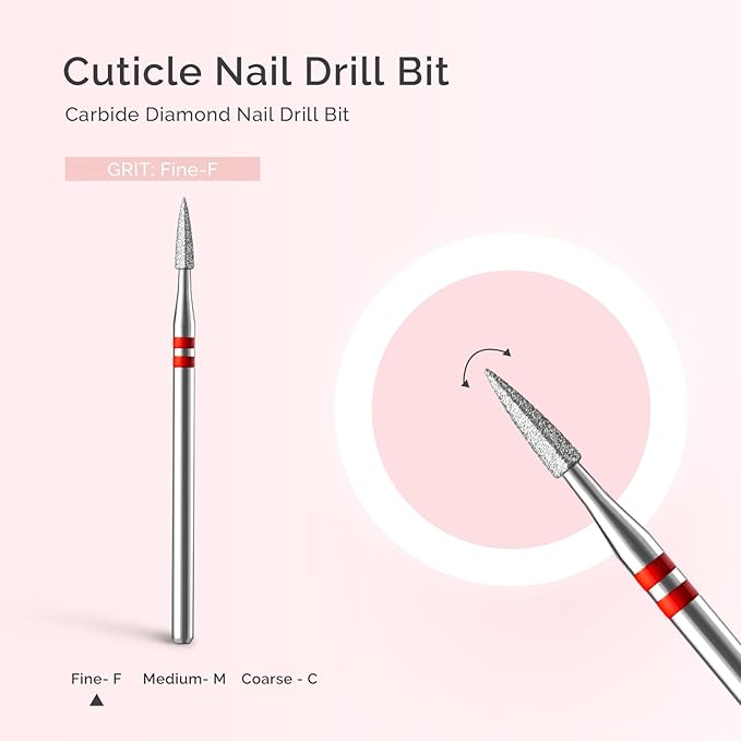MelodySusie 1.8mm Flame Pentagon Shape Cuticle Clean Nail Drill Bit 3/32'', Professional Safety Carbide Diamond Under Nail Cleaner for Cuticle Dead Skin Nail Prepare, Beginners Bits, Series Bit-S, F