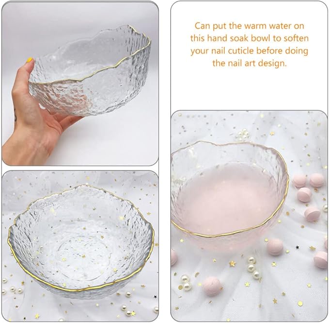 Pedicure Bowl 1Pcs Glass Nail Soaking Bowl Nail Art Remover Soak Soaker Manicure Soaking Bowl Nail Salon Bath Bowl for Fingernail Toenail Caring Polish Removal Manicure Bowl