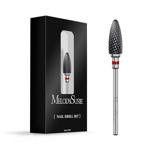 MelodySusie Ceramic Nail Drill Bit, 3/32'' (2.35mm) Professional Acrylic Nail File Flame Drill Bit for Manicure Pedicure Cuticle Gel Nail Polishing, Beginners Bits, Black, Series Bit-S, Fine