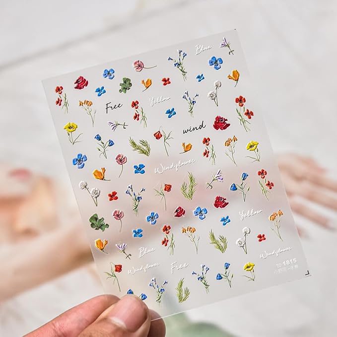 Flower Nail Art Stickers Decals Flowers Nail Stickers Summer Floral Plant Nails Design 5D Embossed Flower Nail Decals Spring Manicure Supply for Women Nails Decoration
