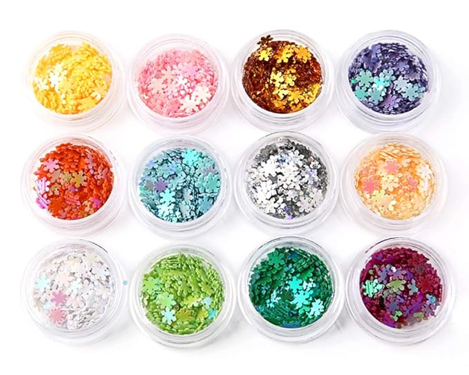 Nail Art DIY Snowflakes Glitter Sequins 3D Christmas Flower Flakes 12 Colors