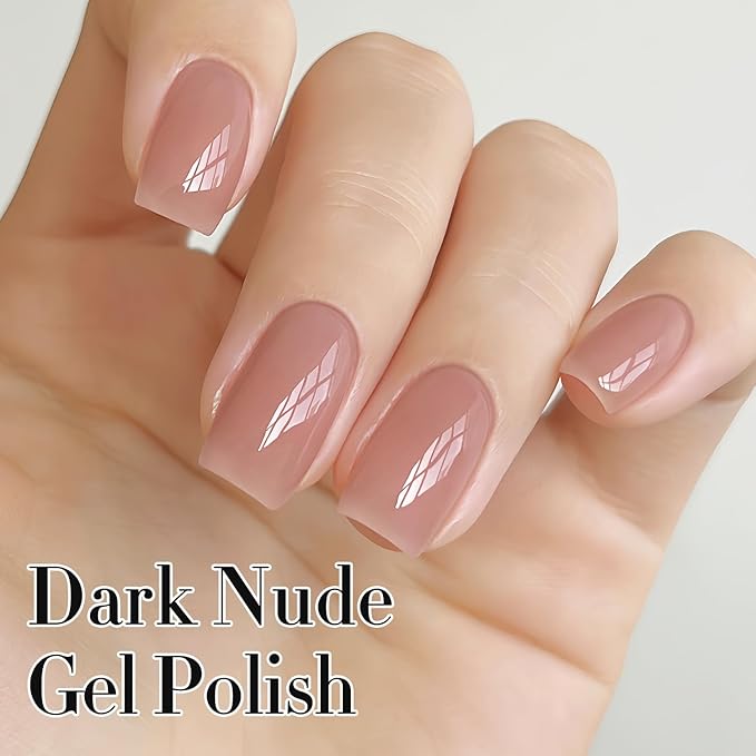 Double Rhythm Gel Polish 15ML Jelly Sheer Pastel Light Milky Color Pearl White Bottle 1 PC 0.5 OZ Full Size Nail Art Salon at Home (Dark Nude-D1493)