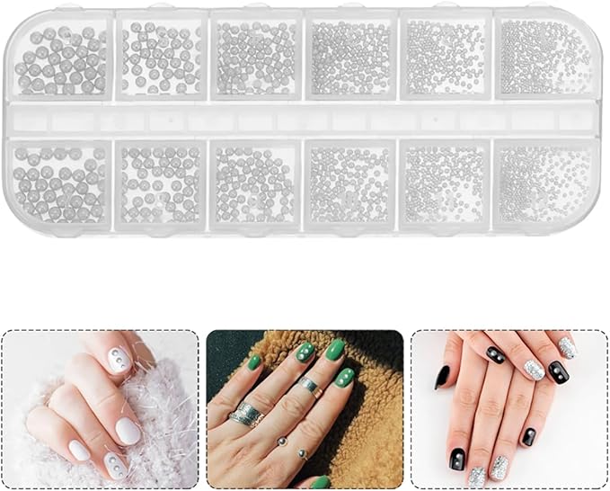 0.8mm Caviar Beads for Nails 6 Sizes Mini Small Stainless Steel Beads Nails Art Decorations Gun Grey DIY Tool Nail Studs Nail Charms Accessories Gold Charms (Dark Grey)